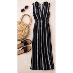 Seven Islands PL Striped Maxi Dress Blue Black White Elastic Waist Sleeveless